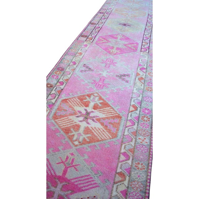 Hot Pink Brilliant Kurdish Runner Herki Rug. Hand-Knotted Tribal Pink Hallway Rug - 2′10″ × 12′10″ For Sale - Image 8 of 12