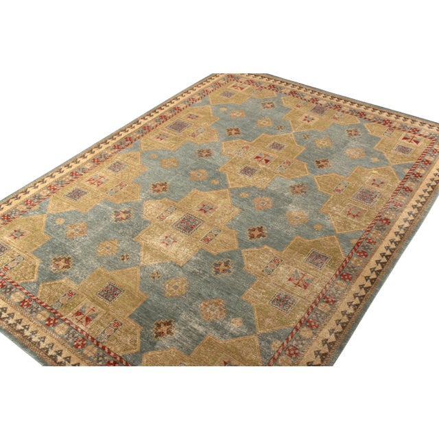 Tribal Rug & Kilim’s Distressed Christo Rug in Gold and Blue, 5x8 For Sale - Image 3 of 6