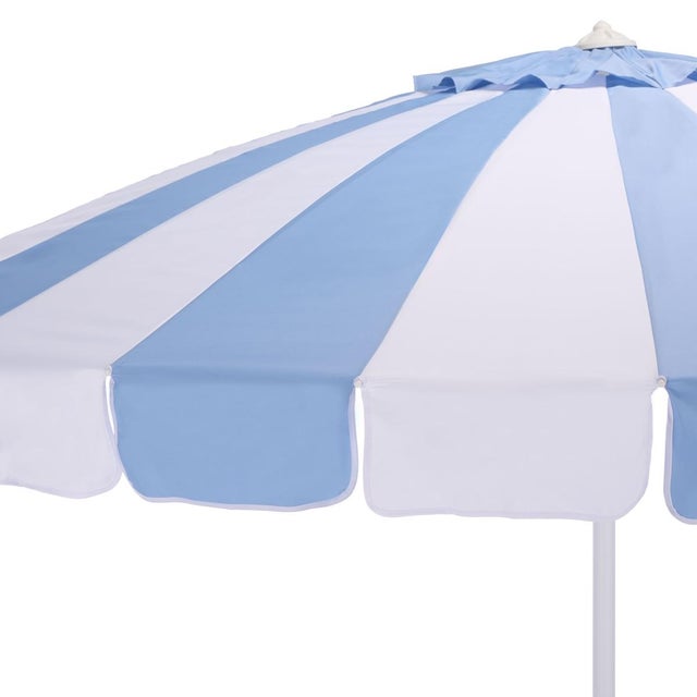 Modern Buti 9 Ft Crank Umbrella, Baby Blue Cabana Stripe/White Pole For Sale - Image 3 of 8
