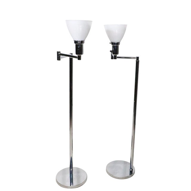Pair of Walter Von Nessen Flex Arm Bauhaus Design Floor Lamps C. 1970's For Sale - Image 9 of 14