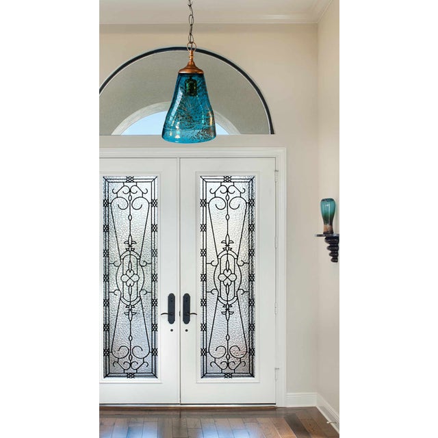 Abstract Art Glass Aqua Blue Pendant Light For Sale - Image 3 of 12