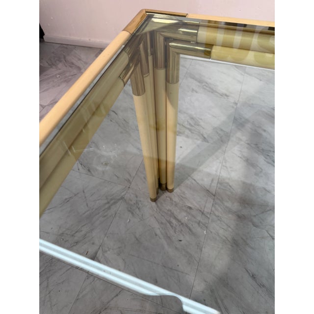 Square Side Table With Brass, Lacquered Bamboo-Style Frame & Glass Top, 1970s For Sale - Image 4 of 11