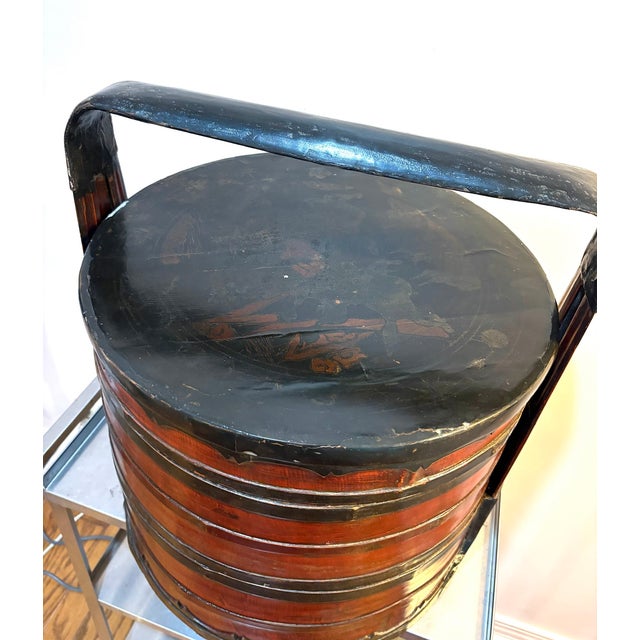 Antique Chinese Bamboo Tiered Wedding Basket For Sale - Image 4 of 10