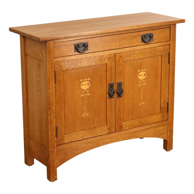 Stickley Mission Collection Harvey Ellis Inlay Oak Small Cabinet For Sale