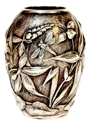 Exceptional Dominic & Haff Japonisme Sterling Cabinet Vase Dragonfly & Cobwebs