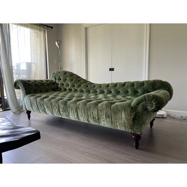 George smith Attributed buttoned dog bed sofa. Small knick on back bottom. Unmarked. This sofa was a gift. It is currently...