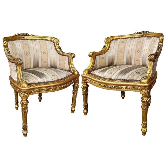 Antique Italian Neoclassical Louis XVI Petite Giltwood Bergeres ~ Armchairs For Sale - Image 13 of 13