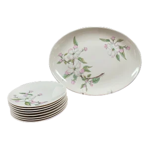 Vintage Franciscan Fine China Pink & White Flower Blossom ‘Appleton’ Appetizer/Dessert Dinnerware - Set of 9