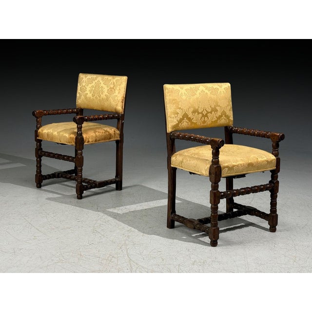Baroque Louis Xiii, Barley Twist Occasional Chairs, Fabric, Cherry, France, 17th C. For Sale - Image 3 of 14