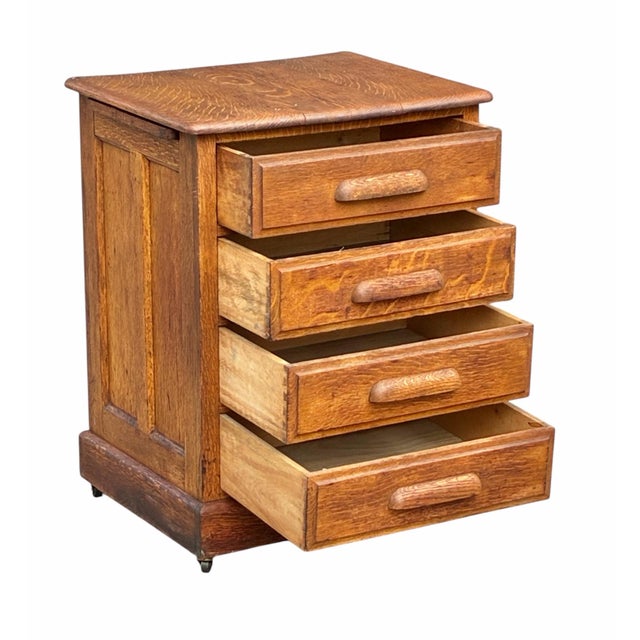 Antique Victorian Oak Four Drawer Oak Wood File Cabinet With Pull Out Work Tab For Sale In Boston - Image 6 of 12