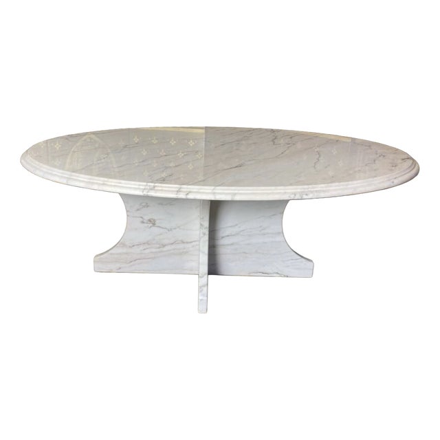 Italian Oval Carrara Marble Coffee Table, 1970s For Sale