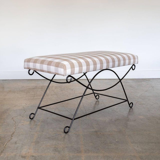 2020s Panoplie Iron Loop Bench, Tan Gingham For Sale - Image 5 of 10