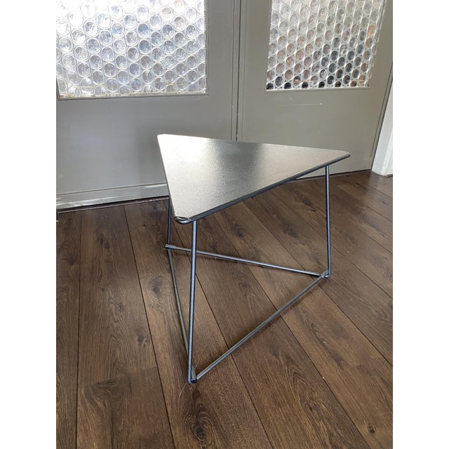 Rare Vintage triangular Niels Gammelgaard Oti 1980s side or coffee table. Table is original grey and in good condition. I...
