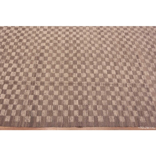 Large Neutral Earthy Grey Geometric Checkerboard Design Modern Area Rug For Sale - Image 4 of 7