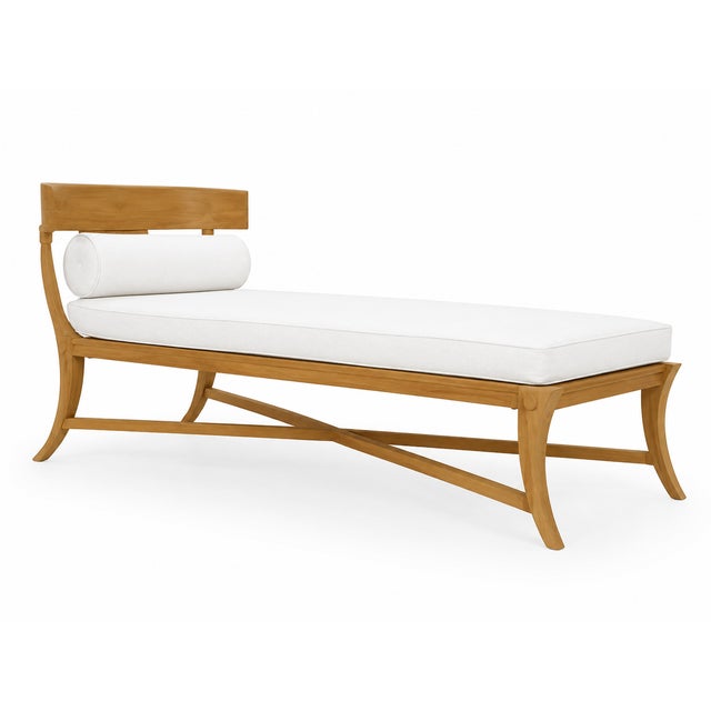Modern Klismos Teak Patio Chaise Lounge For Sale - Image 4 of 5
