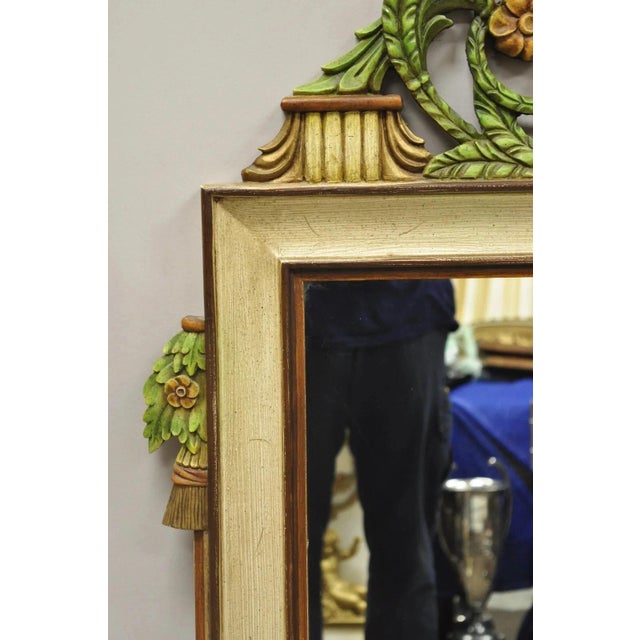 Wood Vintage French Country Victorian Style Bird & Flower Carved Cream Wall Mirror For Sale - Image 7 of 11
