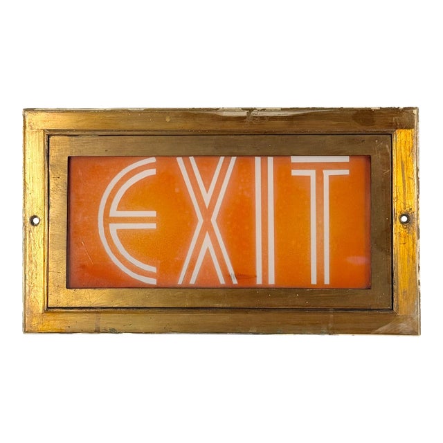 Antique Art Deco Brass & Glass Theater Exit Sign by Kliegl Bros For Sale