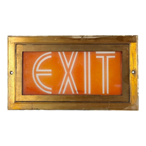 Antique Art Deco Brass & Glass Theater Exit Sign by Kliegl Bros