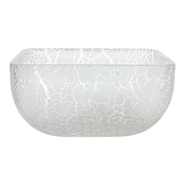 Murano Vintage Alfredo Barbini Signed White Scavo Surface Texture Italian Art Glass Candy Bowl For Sale