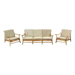 Vintage Ficks Reed Bamboo Rattan Tiki Sofa Set With Lounge Chairs - 3 Pc Set For Sale