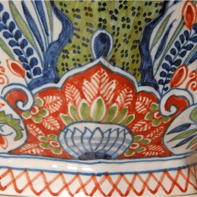 Ceramic Delft Vases Polychrome Delftware Chinoiserie Baluster Beaker Vases Set of 3 For Sale - Image 7 of 16