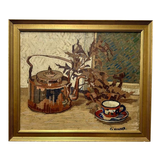 Large Still Life Oil Painting by G. Menner 1920 For Sale