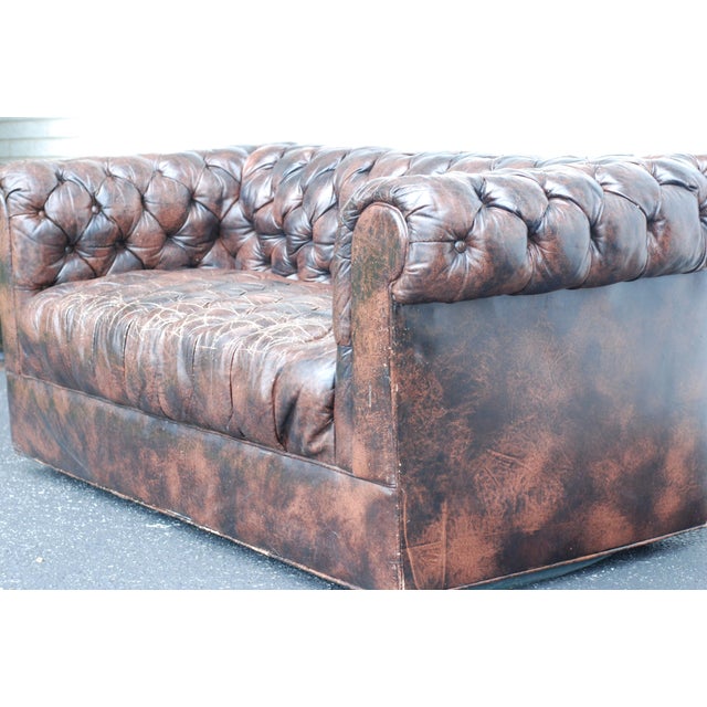 1970s Vintage Leather Chesterfield Tufted Settee Sofa For Sale - Image 5 of 11
