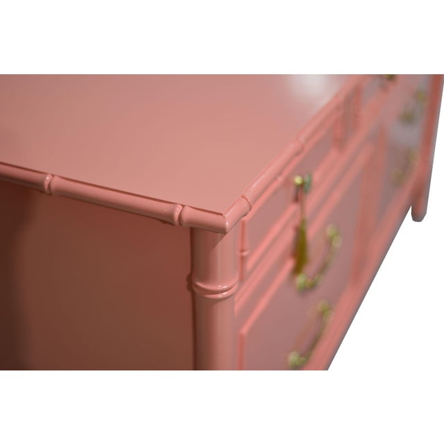 Mid Century Hollywood Regency Faux Bamboo Dresser With Brass Hardware by Thomasville For Sale - Image 11 of 15