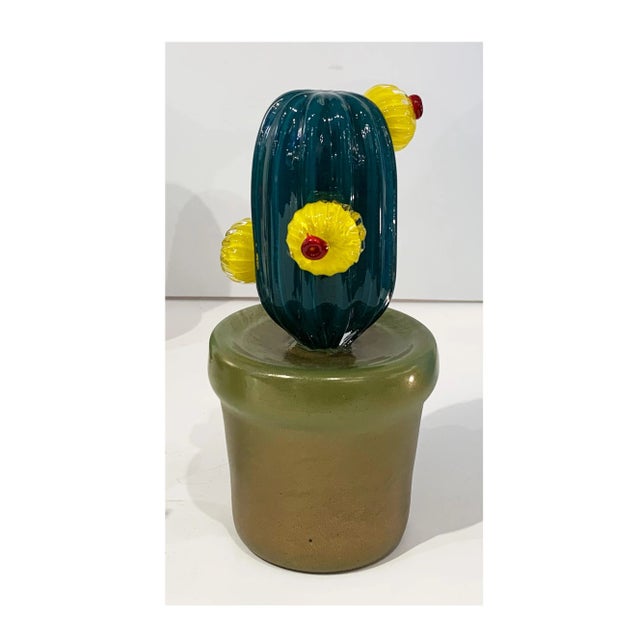 Contemporary Italian highly collectible potted glass cactus of limited edition, entirely handcrafted in Murano, with...
