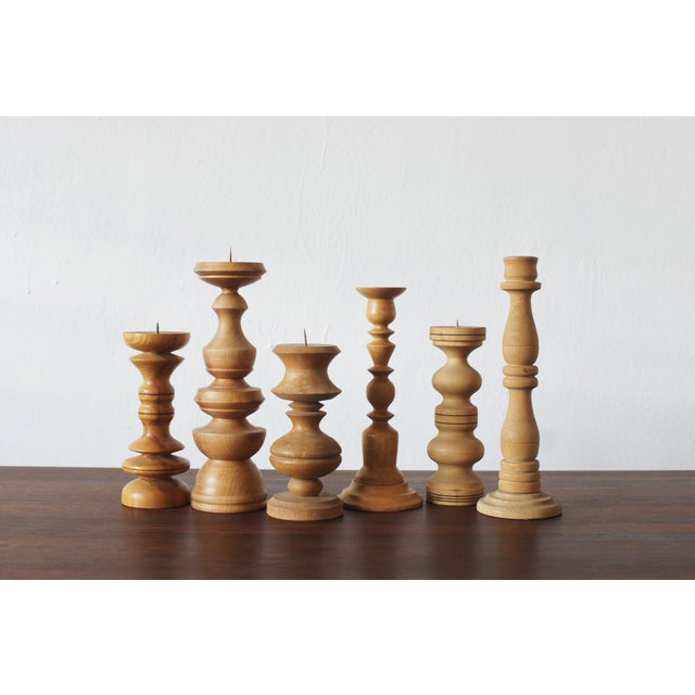 Scandinavian Wooden Candleholders, Set of 6 For Sale - Image 3 of 3