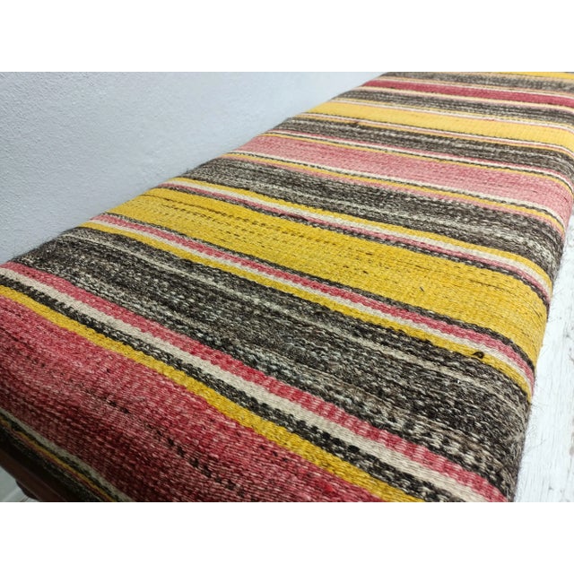 2020s Handmade Colorblock Kilim Upholstered Bench For Sale - Image 5 of 10