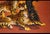 Wood 1970s Hollywood Regency Cheetahs and Roman Helmet Oil on Burlap, Signed Wyman For Sale - Image 7 of 9
