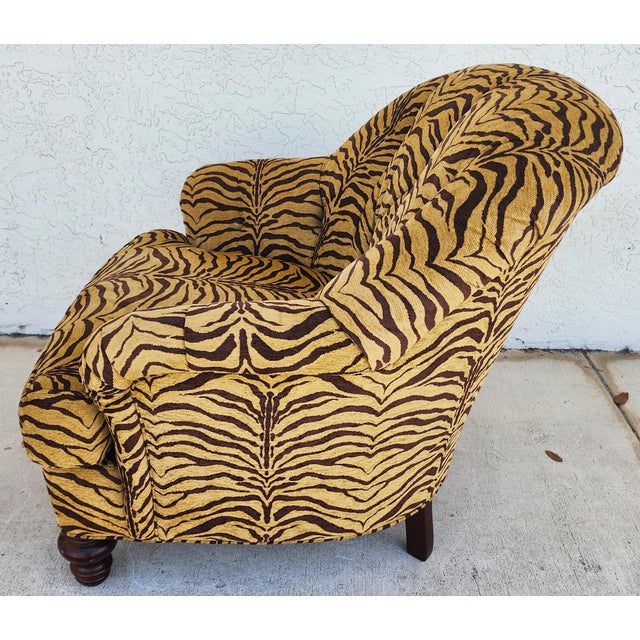 1990s Sherrill Armchair Tufted Animal Print Arm Covers For Sale - Image 5 of 13