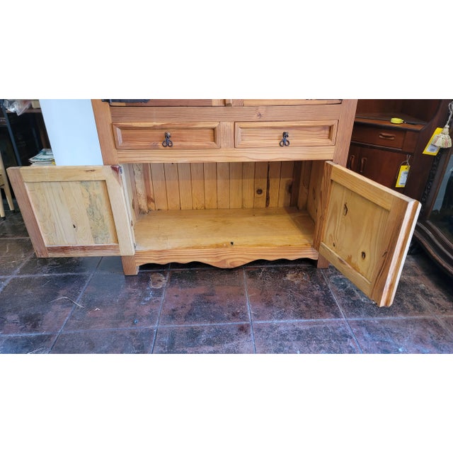 1990s Rustic Solid Pine Armoire Hutch Storage Cabinet For Sale - Image 5 of 12