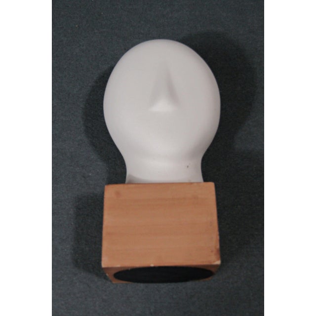 Cycladic-Style Modernist Bisque Ceramic Head Sculpture on Wooden Base For Sale - Image 9 of 10
