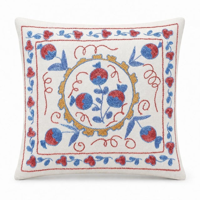 Central Asian Silk Embroidery Lace Pillow Cover, Handmade Suzani Pillow. 16"x18" For Sale - Image 4 of 4