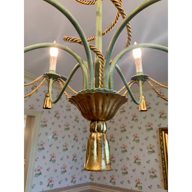 Metal Late 20th Century Italian Rope and Tassel Gilt Metal Chandelier For Sale - Image 7 of 12
