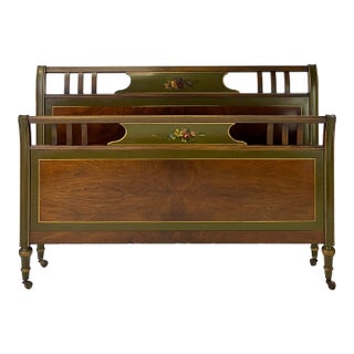 Neoclassical Sligh Grand Rapids Walnut Burl & Hand-Painted Full Bed For Sale