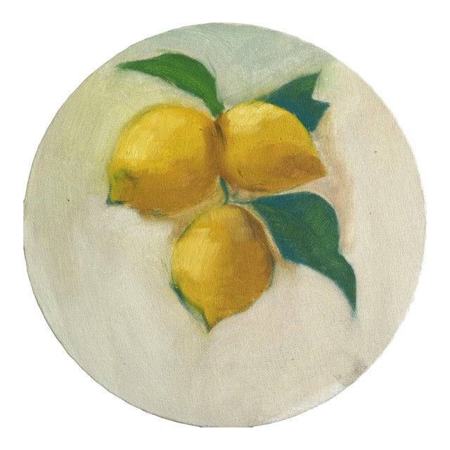 Contemporary 'Lemons' Original Mini Impressionist Still Life Oil Painting, Unframed For Sale
