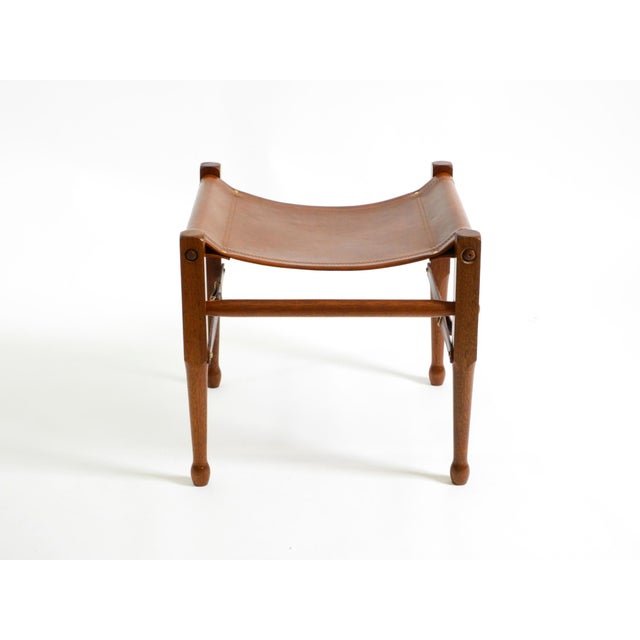 1990s Vintage Safari Stool with Teak Frame and Saddle Leather, 1990s For Sale - Image 5 of 18