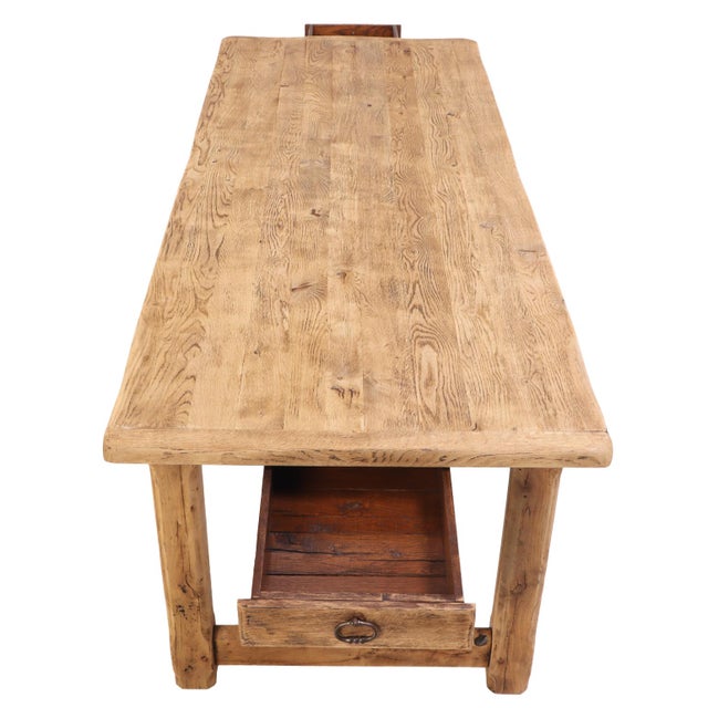 A Rustic French Solid Oak Farm Table, C. 1930. For Sale - Image 4 of 5
