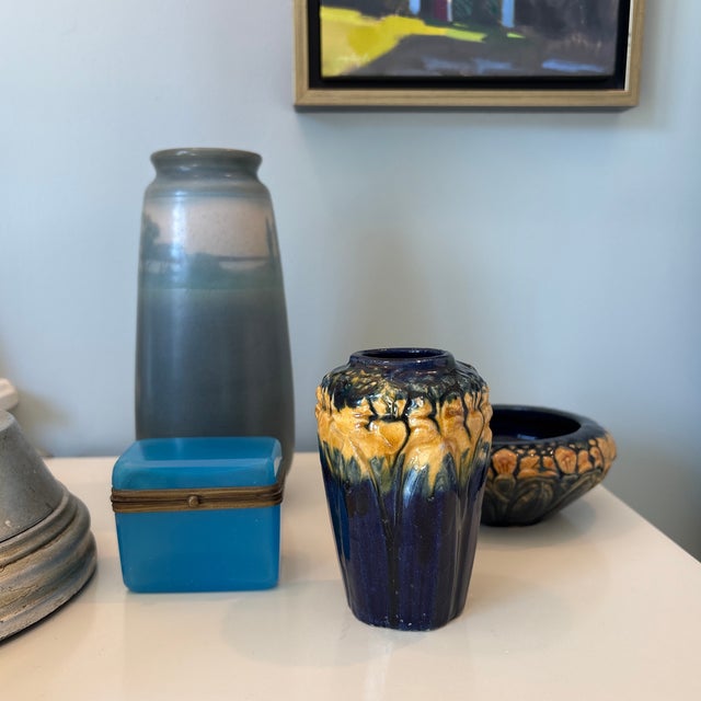 Beautiful Ink Blue and Orange Brush McCoy Vase in Excellent Vintage Condition For Sale - Image 9 of 9