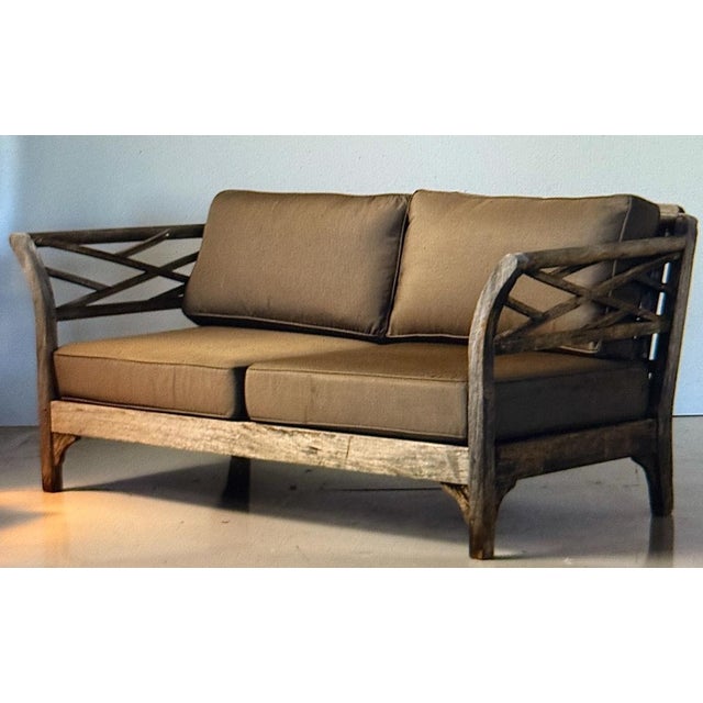 Wood Restoration Hardware Bench • Teakwood With Cushions For Sale - Image 7 of 7