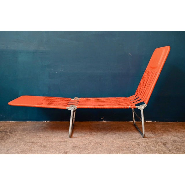 Folding Deck Chair in Aluminum and Orange PVC by Kurz, 1960s For Sale - Image 4 of 18