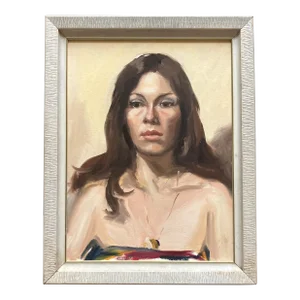 1970s Vintage Impressionist Female Portrait Painting