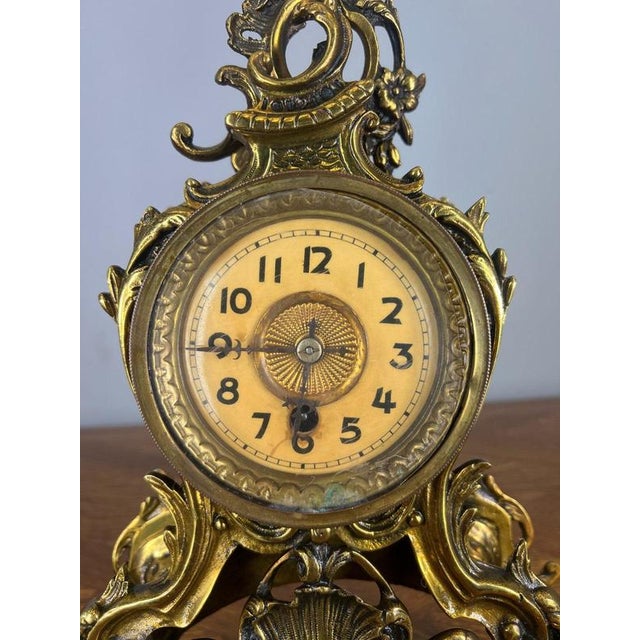 Vintage French Style Brass Decorative Mantel Clock For Sale - Image 3 of 11