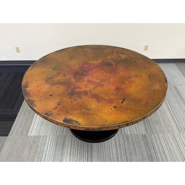 Rustic Rustic Dining Table Copper Top With Pedestal Base ~ Seats 6 For Sale - Image 3 of 7