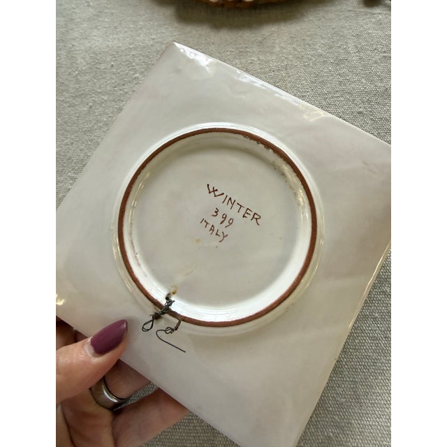 Ceramic Vintage Italian Hand Painted Winter Wall Plate Cabin Snow Scene 6.25 Inch For Sale - Image 7 of 8