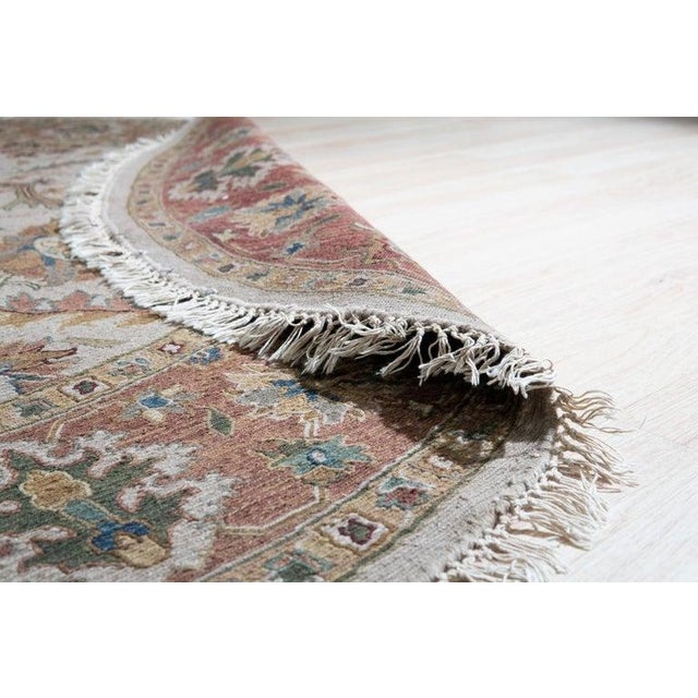 Contemporary 8' Round Ivory Hand-Knotted Wool Rosette Border Detail Traditional Carpet Rug For Sale - Image 3 of 3