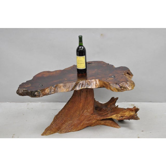 Vintage Mid Century Modern Burl Wood Slab Driftwood Sculptural Coffee Table. Circa Mid 20th Century. Measurements: 17.5" H...